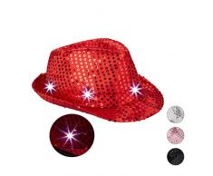Relaxdays- Paillettes 6 LED Clignotantes Sequin Homme&Femme Chapeau de Fête EVG/EVFJ Taille Unique Rouge, Adulte Unisexe, 10023897_47,