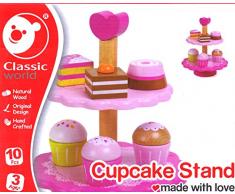 Jouet présentoir avec 6 gâteaux en Bois - Jeu dimitation - Cuisine