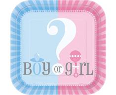 Unique Party 18 cm carré pour révéler bébé Douche Assiettes, Lot de 8