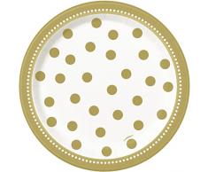 Unique Party 49584 - Assiettes en Carton de 18 cm Anniversaire Doré, Paquet de 8