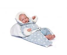 MUÑECAS GUCA - Poupée bébé Né 46 cm Pyjama et Veste Bleue avec Couverture en cœurs, Multicolore (881)