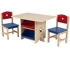 KidKraft 26912 Ensemble table et 2 chaises en bois Etoile incluant 4 bacs de rangement, chambre enfant - coloris rouge et bleu