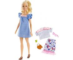 Barbie Fashionistas poupée mannequin #99 blonde avec robe en jean bleu, fournie avec deuxième tenue, jouet pour enfant, FRY79