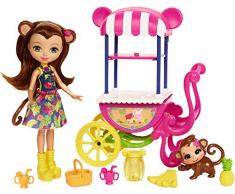 Enchantimals Coffret Stand de Fruits, Mini-poupée Merit Singe et Figurine Animale Compass avec véhicule et accessoires, jouet enfant, FCG93