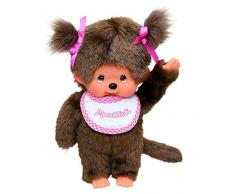 Bandai - Monchhichi - peluche - Fille bavoir rose et blanc 20 cm - 25555