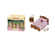 Sylvanian Families - 5180 - Famille Chat Tigre - Mini Poupée & 5019 - Semi Lit Double - Poupées et Accessoires