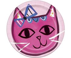 Unique Party 73245 - Assiettes en Carton - 23 cm - Fête à Thème de Chat Rose - Paquet de 8