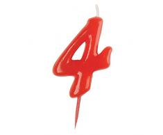 Dekora-345175 Bougie dAnniversaire Traditionnelle Numéro 4 345175, Rouge