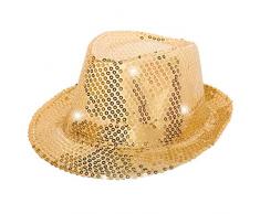 Folat 24072 Tribly Chapeau de fête avec paillettes et éclairage LED, pour adulte Unisexe, doré, taille unique