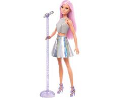 Barbie Métiers poupée Pop Star, chanteuse avec micro et cheveux roses, jouet pour enfant, FXN98