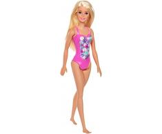 Barbie Plage poupée blonde en maillot de bain une pièce rose, jouet pour enfant, DWK00