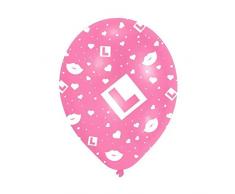 Shatchi BALLOONS-L-PLATE-6PK Lot de 6 assiettes en forme de L Rose pour enterrement de vie de jeune fille Blanc