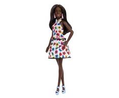 Barbie Fashionistas poupée mannequin #106 grande avec longs cheveux bruns et robe à fleurs, jouet pour enfant, FXL46