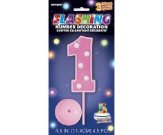 Unique Party - 37051 - Décoration à Gâteau Clignotante Numéro 1 - Rose