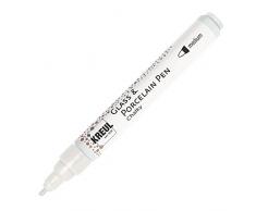 KREUL 16571 Chalky Glass & Porcelain Pen Stylo-Bille en Verre et Porcelaine avec Effet Craie, Opaque, résistante à la lumière, Pointe Ronde avec épaisseur de Trait 2-4 mm, Coton Blanc