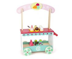 Small Foot Camion Glacier en Bois, sur Roues Mobiles, avec 12 parfums, Glaces en Cornets Peuvent être assemblées Individuellement, Un Beau complément pour Le Stand de marché ou la Boutique pour Enfants Jouets, 11065, Multicolore