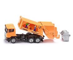 SIKU 1890 - Camion Poubelle, 1:87, Métal/Plastique, Orange, Dispositif de Collecte Basculant, Accessoire Grande Poubelle inclus