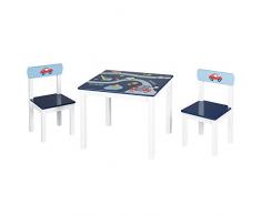 roba Set table et chaises pour enfants Pilote, set de meubles pour enfants avec 2 chaises et un table, set imprimé avec motifs voitures en bleu.