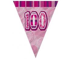 Unique Party - 90960 - Guirlande Fanions de 100e Anniversaire - 2,7 m - Rose Glitz