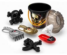 Top Race Seau de Plage 6 pièces Set-Râteau Bateau Squelette Bateau Sépée Seau & Pelle Création de Sables Pirates avec Les moules Jouets emballés dans de Grandes Paillettes 17,8 cm Noir