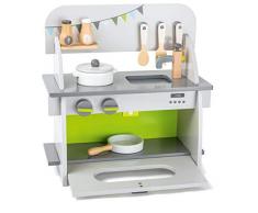 11158 Cuisine pour enfants compact en bois, avec four, boutons rotatifs, casserole, poêle et ustensiles de cuisine, à partir de 3 ans