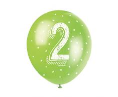 Unique Party 56082 - Ballons de Baudruche Nacré - 30 cm - Numéro 2 Anniversaire - Assortiment de 5