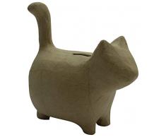 Décopatch AC841C - Un support en papier brun pulpé 14x8,5x15 cm, Tirelire Chat debout