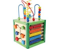 small foot 5886 Cube de motricité Printemps en bois, jouet pour bébé avec quatre surfaces de jeu et boucles de motricité, à partir de 1 an