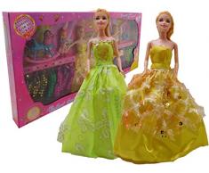 ALLKINDATHINGS enfants deux Poupées 25,4 cm complet avec 12 robes et accessoires et cheval à bascule - Version Anglaise