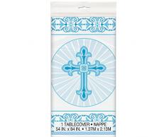 Unique Party Plastique Bleu Radiant Croix Religieuse Nappe, 2,1 x 1,4 m