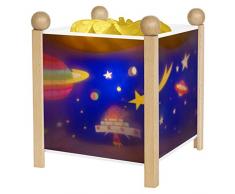 TROUSSELIER - Espace - Veilleuse - Lanterne Magique - Idéal Cadeau de Naissance - Dessin animé - Point de Lumière rassurant - Couleur Bois Naturel - Ampoule 12V 10W inclue - Prise Electrique UK