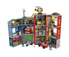 KidKraft 63239 Jouet enfant en bois Everyday Heroes, incluant camion de pompiers, voiture de police, hélicoptère et figurines