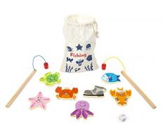 Small Foot 11366 Jeu de pêche Format Voyage en Bois, certifié FSC 100% Jouets, Multicolore
