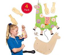 Baker Ross Kits de marionnettes Lamas en Bois (Paquet de 4) -Loisirs créatifs pour Enfants, AT507