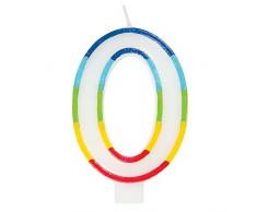 Unique Party 19940 Bougie danniversaire Motif bordure arc-en-ciel Numéro 0
