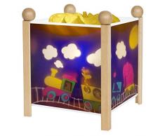 TROUSSELIER - Le Train du Voyage - Veilleuse - Lanterne Magique - Idéal Cadeau de Naissance - Dessin animé - Couleur Bois Naturel - Ampoule 12V 10W inclue - Prise Electrique UK