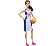 Barbie Made to Move poupée articulée joueuse de basketball brune en maillot et ballon, jouet pour enfant, FXP06