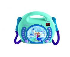 Lexibook Disney Frozen La Reine des Neiges Elsa Lecteur CD pour enfant avec 2 microphones jouets, prise écouteurs, à piles, Bleu/Blanc, RCDK100FZ