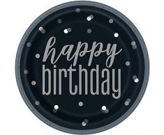 Unique Party- Assiettes en carton, 83587, Noir et argenté