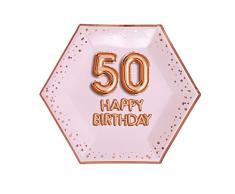 Neviti- Glitz & Glamour-Plate-Large-Pink & Rose Gold-Age 50 Assiettes en carton, 773222