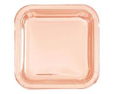 Unique Party 53455 53455 Lot de 8 assiettes carrées en papier or rose 23 cm
