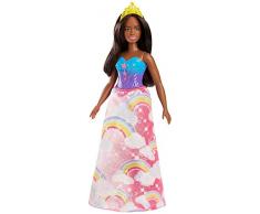 Barbie Dreamtopia poupée princesse Arc-en-ciel brune et robe multicolore, jouet pour enfant, FJC98