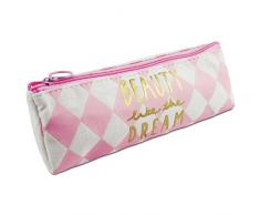 Katara 1800 Trousse à Crayons Rangement de Stylos, Fineliners Étui à Crayons École / Bureau - Rose et Doré, À Losanges