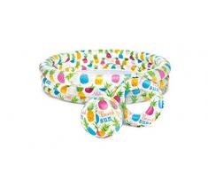 Intex Ensemble Piscine Ananas Boule et Bouée de Sauvetage, Multicolore, 132x132x28 cm