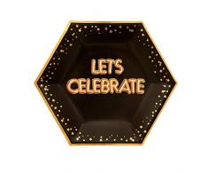 Neviti- Glitz and Glamour Lets Celebrate Assiettes en carton, 773147, Noir/Or, grand