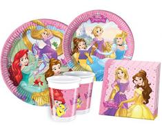 Ciao Y2516 - Service de Table pour 8 Personnes, thème : fête de Princesses Disney (44 pièces : 8 Grandes Assiettes, 8 Assiettes Moyennes, 8 Verres, 20 Serviettes)