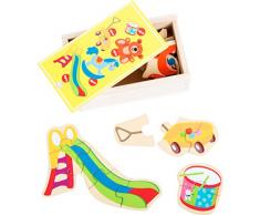 Small Foot Puzzle en Bois avec des Motifs de Jouets. Différents degrés de difficultés défient lenfant La boîte de Rangement Pratique est Parfaite pour emporter Le Jeu en Voyage, 10550