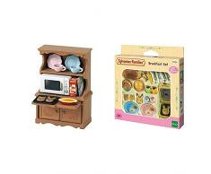 Sylvanian Families - 3561 - Ensemble Cuisine et Four - Mini-Poupée & 5024 - Set Petit Dejeuner - Poupées et Accessoires