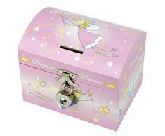 TROUSSELIER - Princesse - Tirelire à Cadenas & Boîte à Bijoux Musicale - Idéal Cadeau Jeune Fille - Musique Roméo & Juliette - Colori Rose