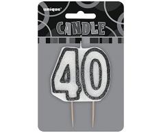 Unique Party - 34424 - Bougie - 40ème Anniversaire - Noir Glitz